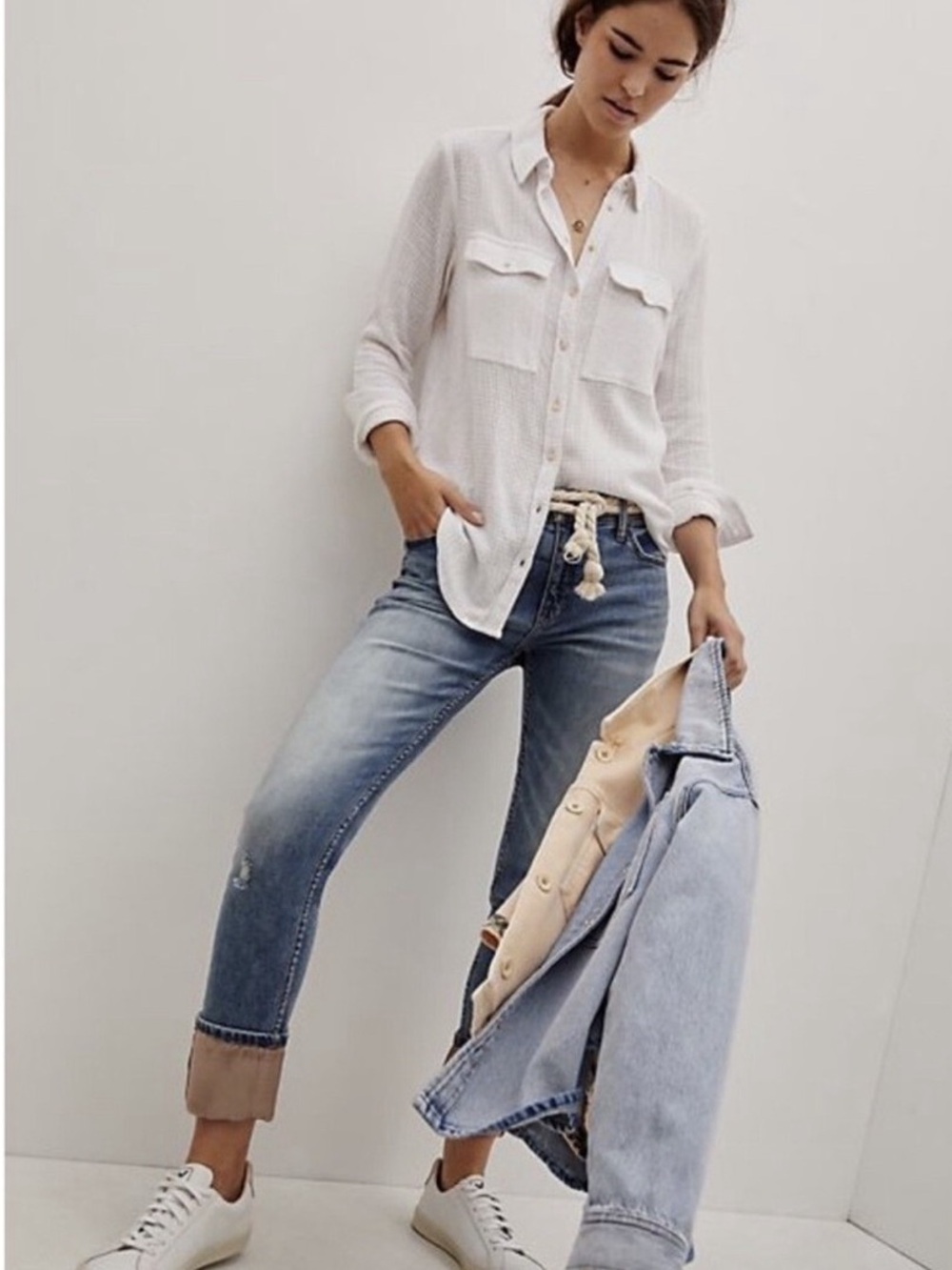 Anthropologie Light to Medium Blue Highrise Satin Trimmed Jeans
